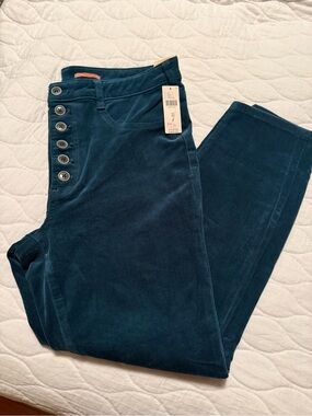 NWT Women’s Pilcro Anthropologie Teal Turquoise Corduroy Button Fly Pants Sz 32